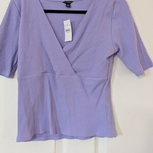 Ann Taylor Lavender V-Neck Ribbed Top